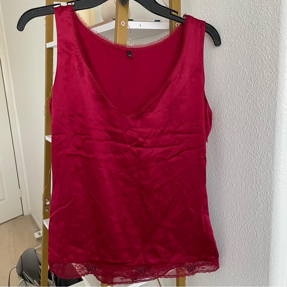 Tahari Red Silk Sleeveless Blouse Top